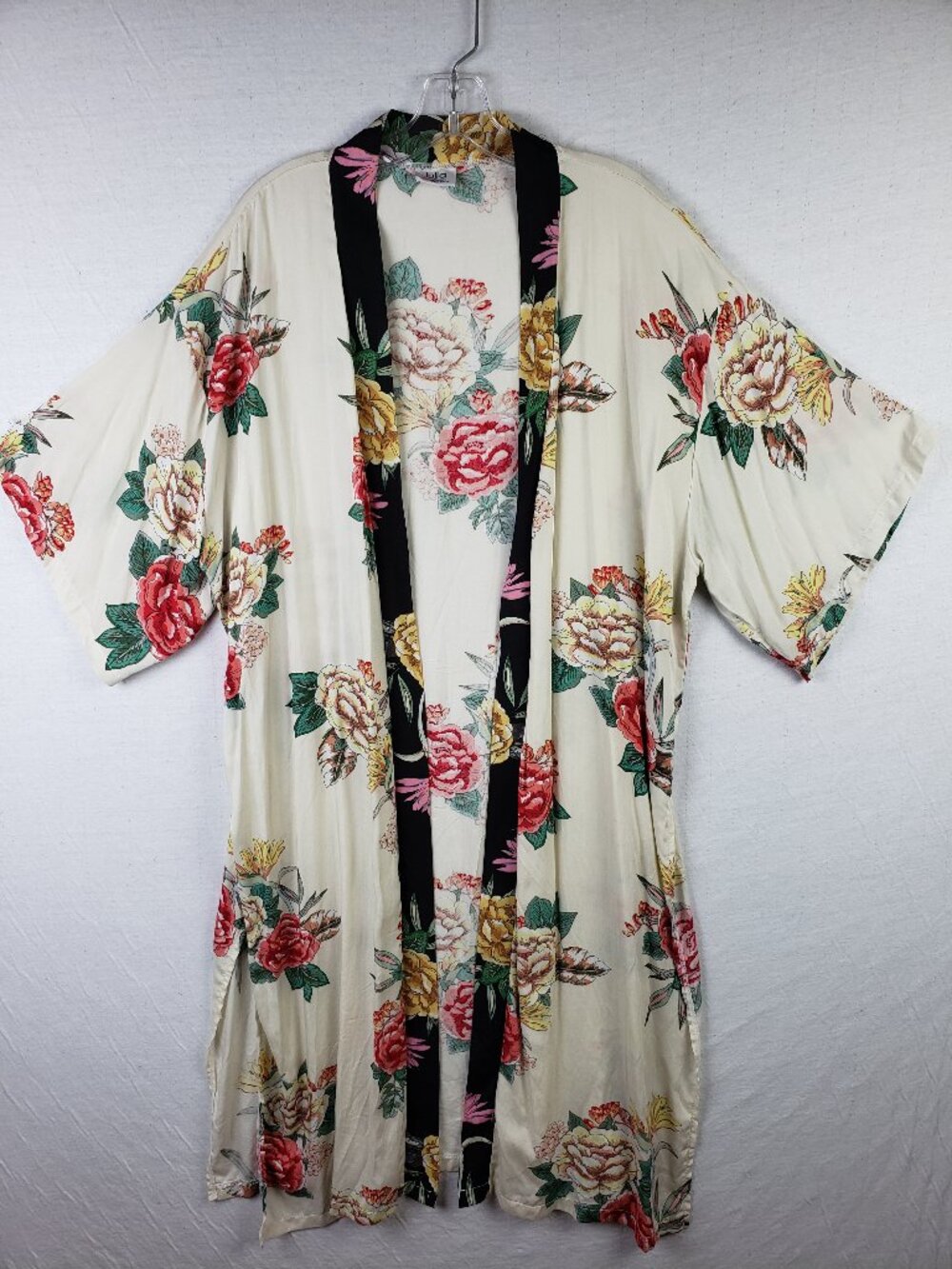 Vintage Bindya Lulla Kimono Duster Floral Print Boho Resort Viscose O/S